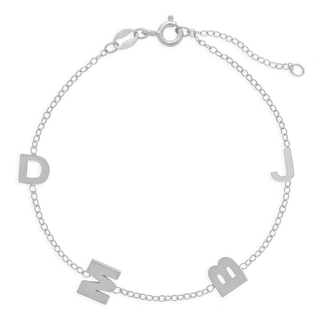 Sterling Silver Sideways 4 Initial Bracelet