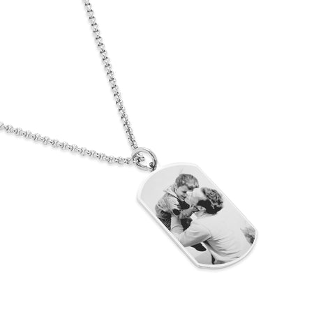 Stainless Steel Dog Tag with Simulated Diamond on Chain