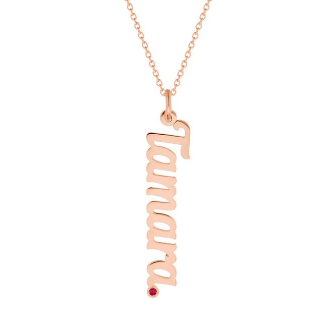 Rose Gold Vertical Birthstone Name Necklace