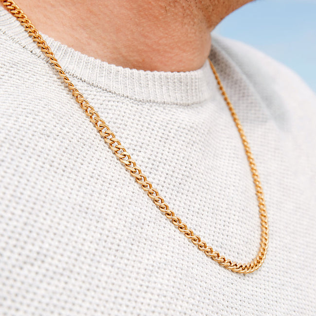 Men's Gold Plated Stainless Steel 5mm Curb Chain Necklace