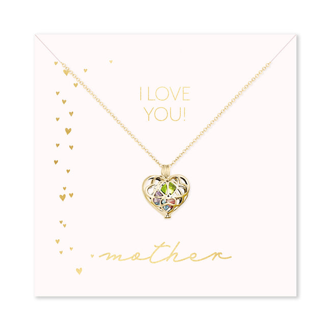 I Love You Mother Custom Gold Interlocking Hearts Birthstone Locket