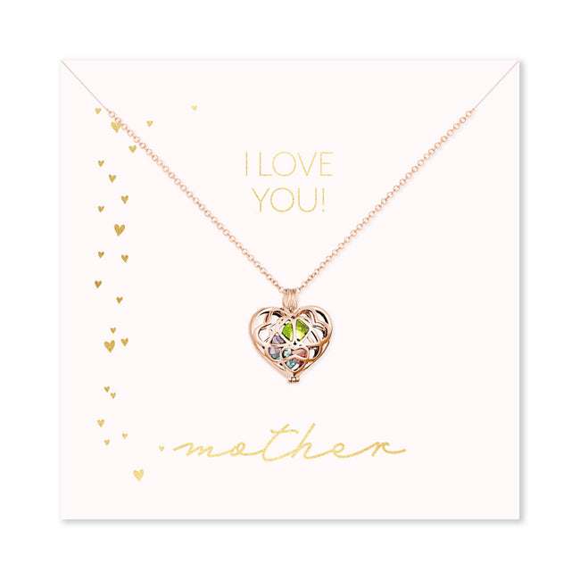 I Love You Mother Custom Rose Gold Interlocking Hearts Birthstone Locket