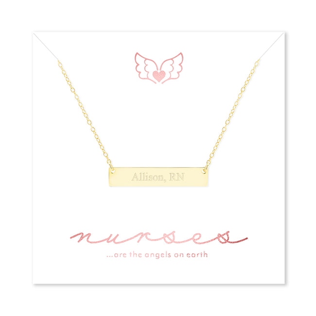 Nurse Engravable Gold Plated Name Bar Necklace