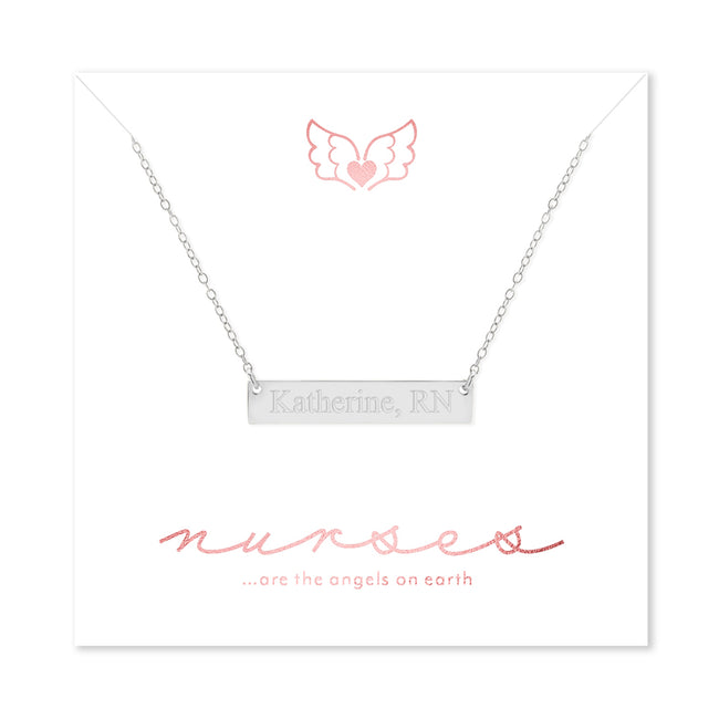 Nurse Engravable Sterling Silver Name Bar Necklace