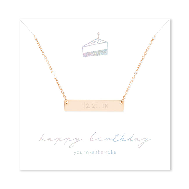 Happy Birthday Custom Date Rose Gold Bar Necklace