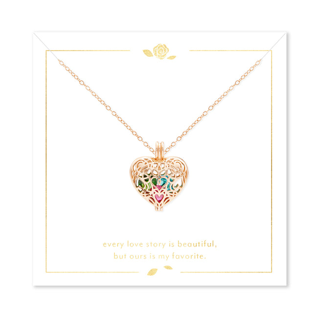 Our Love Story Filigree Heart Rose Gold Birthstone Locket