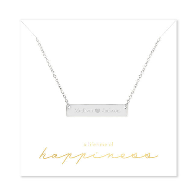 Happiness Couple's Heart Sterling Silver Name Bar Necklace