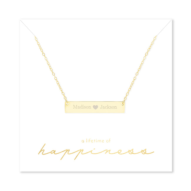 Happiness Couple's Heart Gold Plated Name Bar Necklace