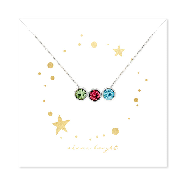 Shine Bright 3 Stone Birthstone Bezel Set Silver Necklace