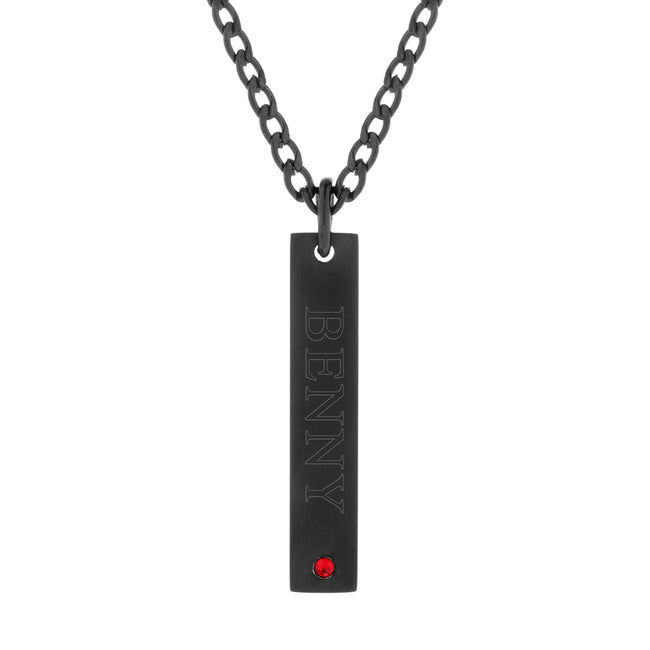 Men's Engravable Black Stainless Steel Vertical Birthstone Pendant