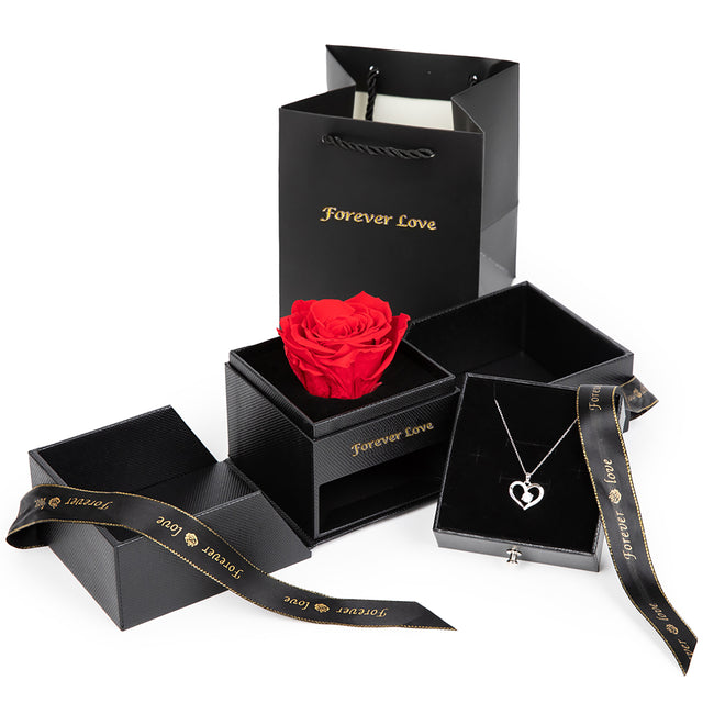 Preserved Forever Rose with CZ Heart Pendant Gift Set