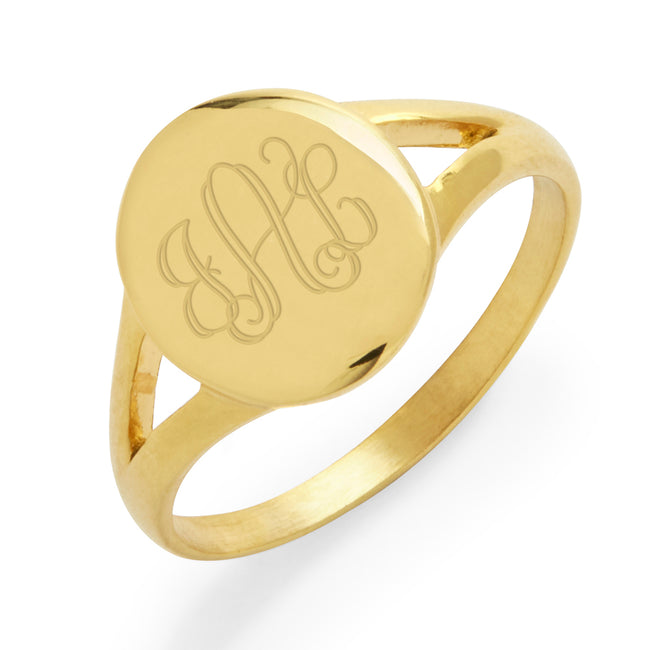 Split Band Gold Plated Stainless Steel Oval Signet Ring