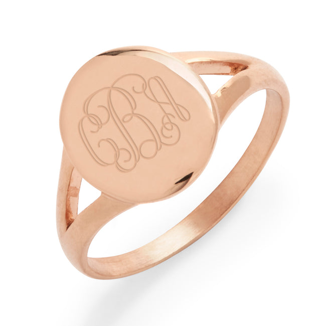 Split Band Rose Gold Plated Stainless Steel Oval Signet Ring