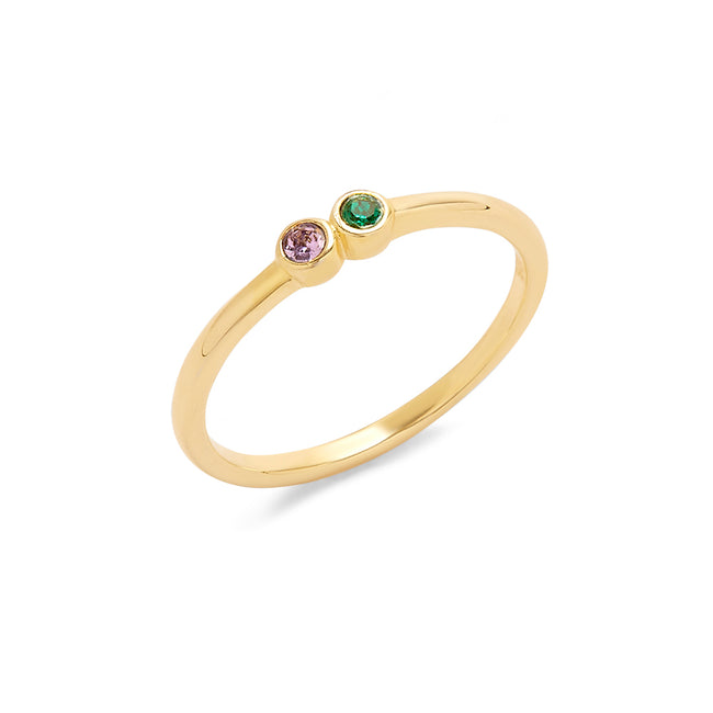 2 Stone Gold Bezel Set Birthstone Ring