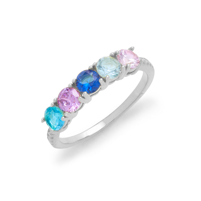 Five Stone Birthstone Pave Band Silver Eternity Ring