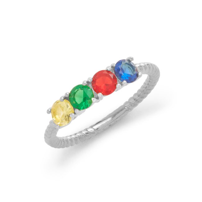 Four Stone Birthstone Twisted Rope Silver Eternity Ring