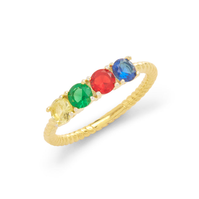 Four Stone Birthstone Twisted Rope Gold Eternity Ring