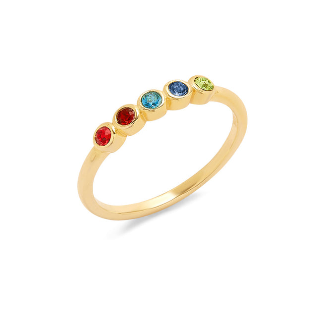 5 Stone Gold Bezel Set Birthstone Ring