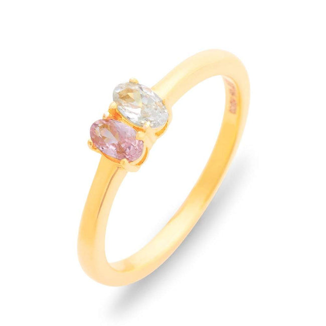 Petite Oval 2 Stone Gold Birthstone Ring