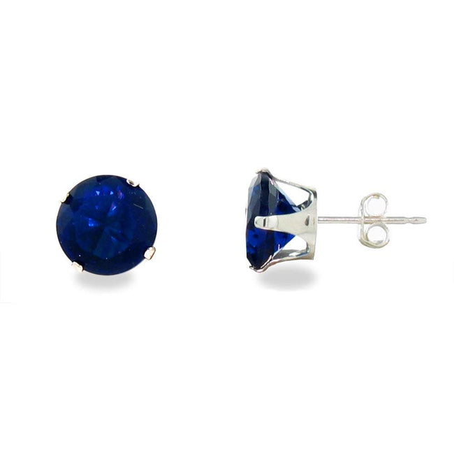 8mm Round Sapphire CZ Stud Earrings