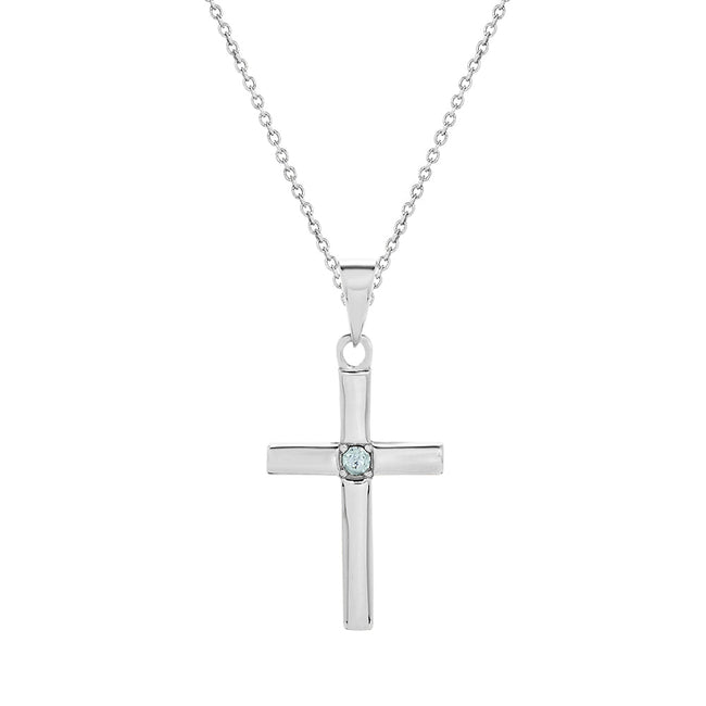 Custom Silver Cross Birthstone Pendant