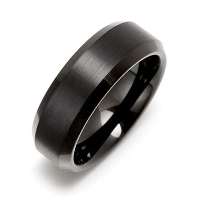 Engravable 8mm Black Tungsten Beveled Edges Men's Ring