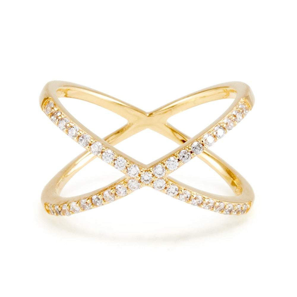 Cubic Zirconia Gold Criss Cross Ring | Eve's Addiction