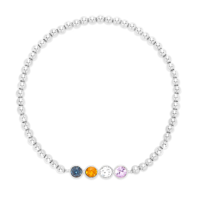 Four Stone Bezel Set Birthstone Bead Bracelet