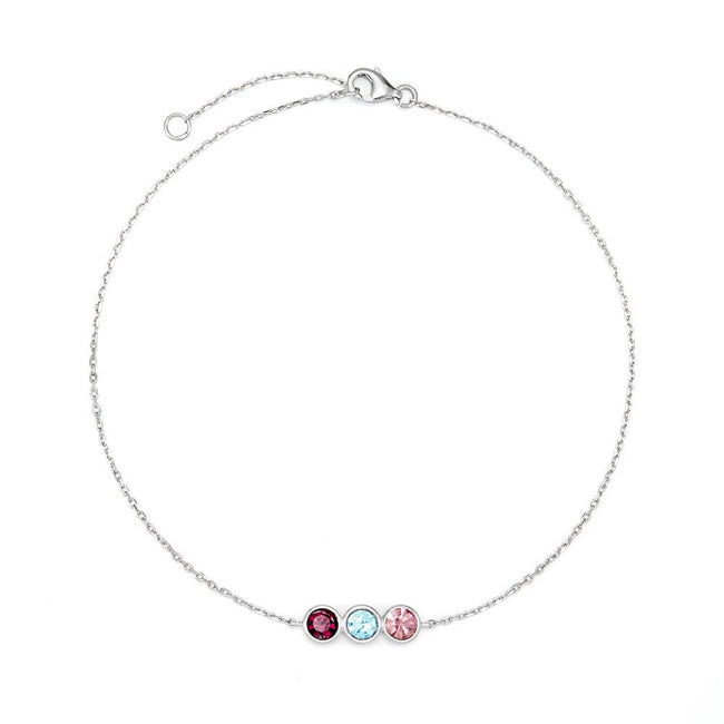 3 Stone Personalized Birthstone Anklet in Sterling Silver | Eve's Addiction