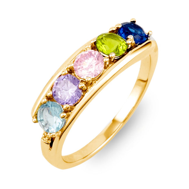 Petite 5 Stone Gold Birthstone Ring