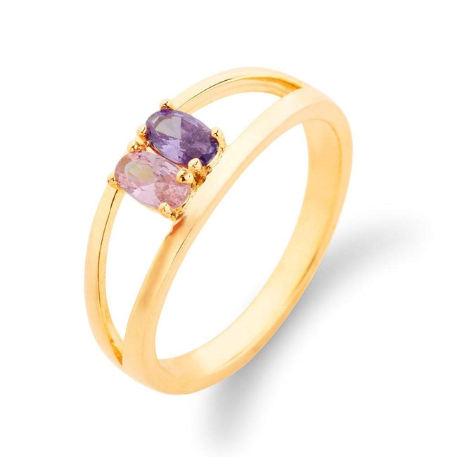 Split 2 Stone Gold Birthstone Ring with Dual Ring Setting