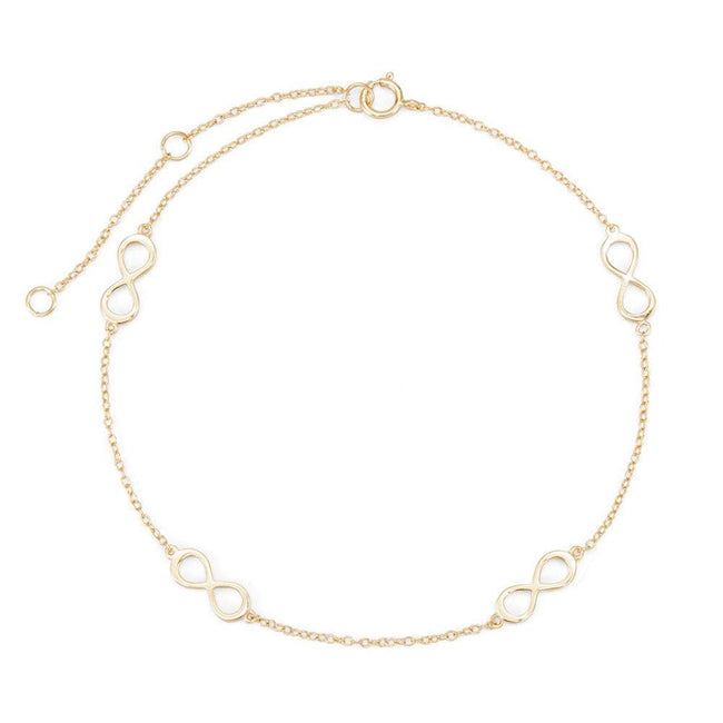 Adjustable Infinity Gold Plated Sterling Silver Anklet