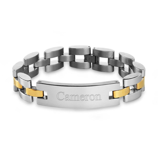 Men's Two Tone Watch Link Engravable ID Bracelet