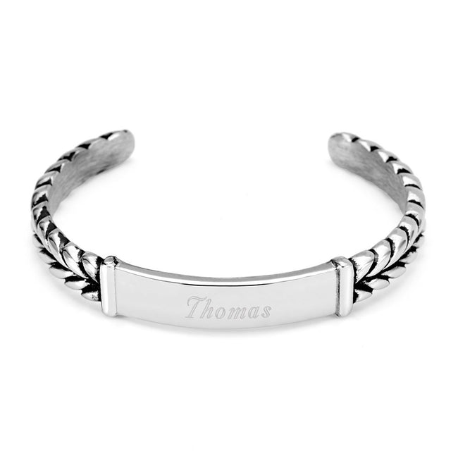 Engravable Braided Design ID Cuff Bracelet