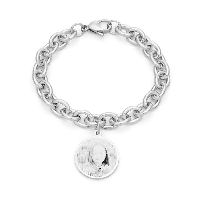 Custom Stainless Steel Round Tag Photo Bracelet