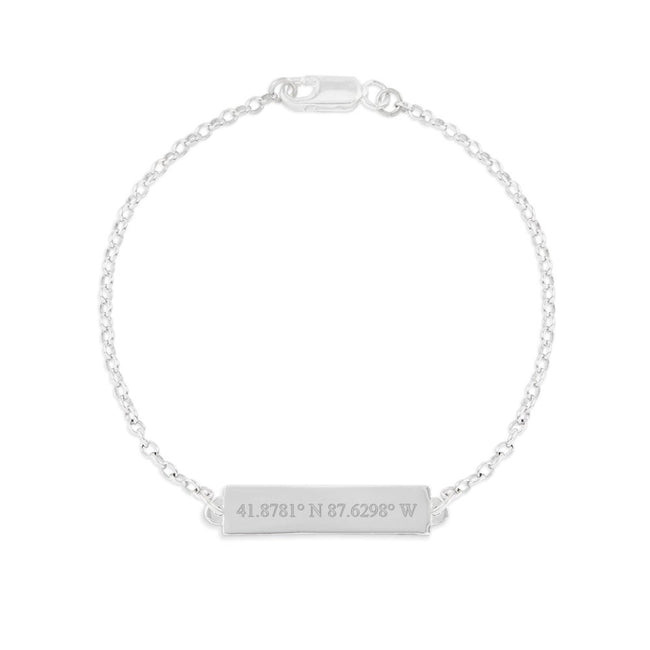 Custom Coordinate Name Bar Silver Bracelet