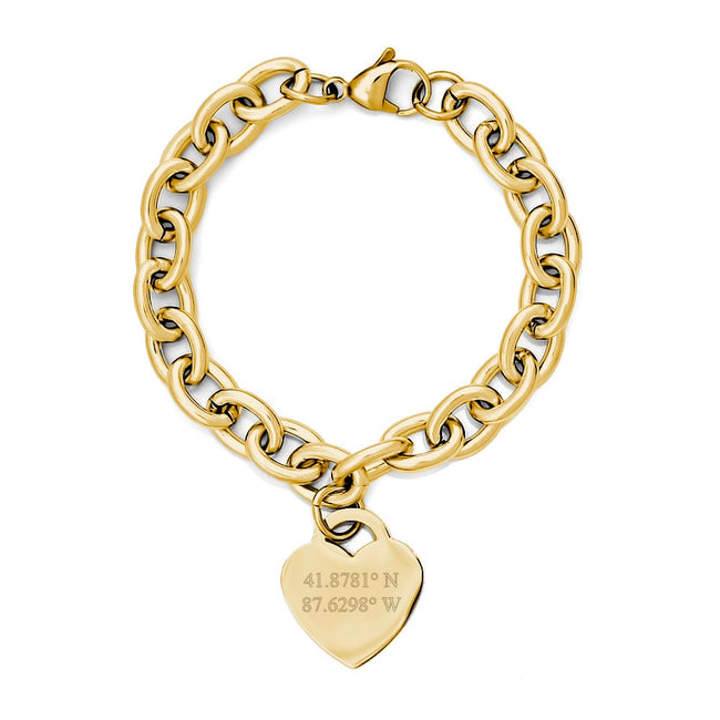 Custom Coordinate Gold Heart Tag Bracelet