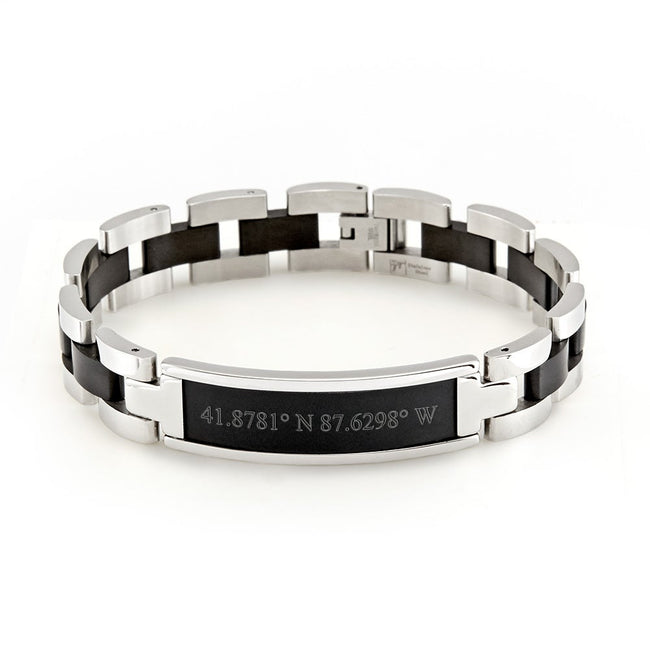 Mens Black Coordinates Steel Bracelet