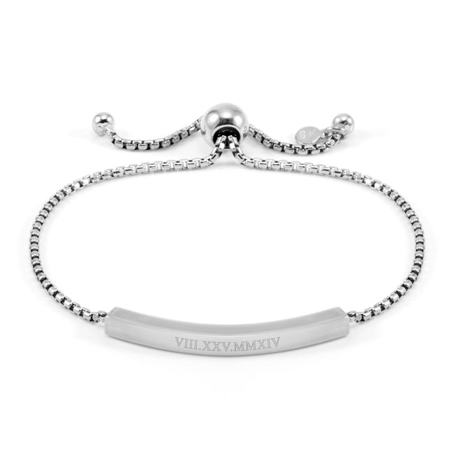 Silver Roman Numeral Bolo Bracelet