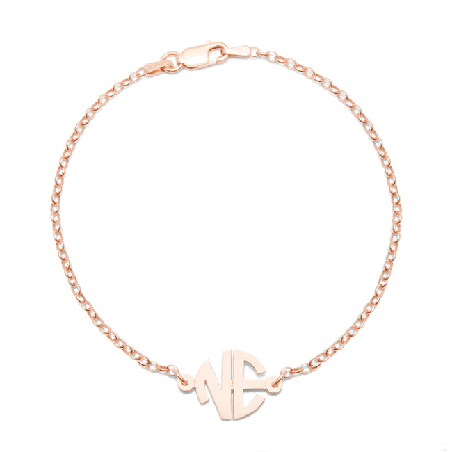 2 Initial Custom Round Block Rose Gold Monogram Bracelet