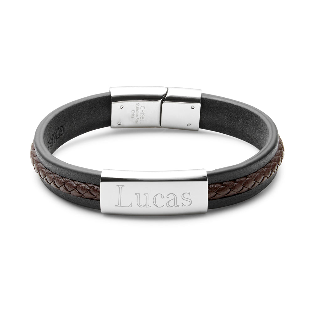 Chisel Men's Genuine Leather Matte Black ID Bracelet