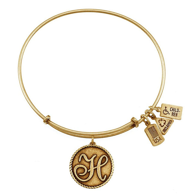 H Initial Round Charm Gold-Plated Bangle Bracelet by Wind and Fire