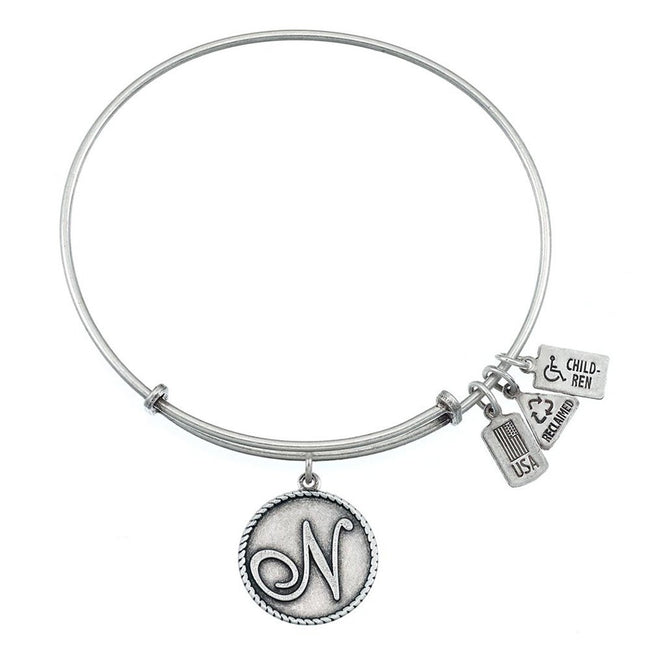 Wind & Fire Letter N Initial Charm Bracelet with Antique Silver Finish