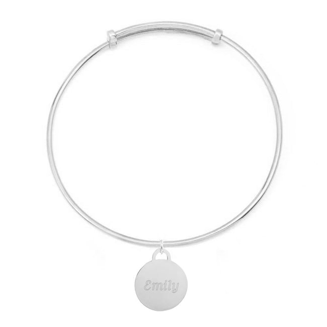 Silver Bracelet With Engravable Round Dangle Tag