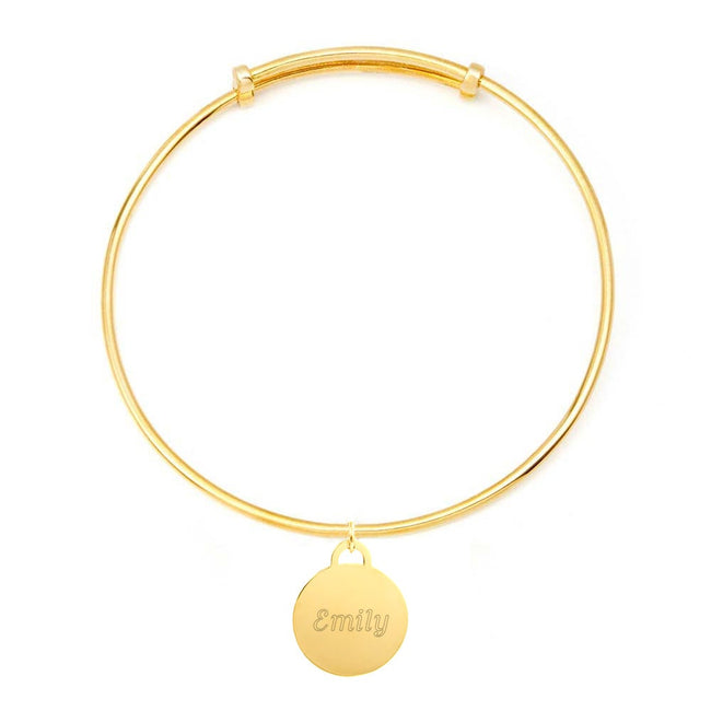 Personalized Round Tag Adjustable Gold Bangle Bracelet