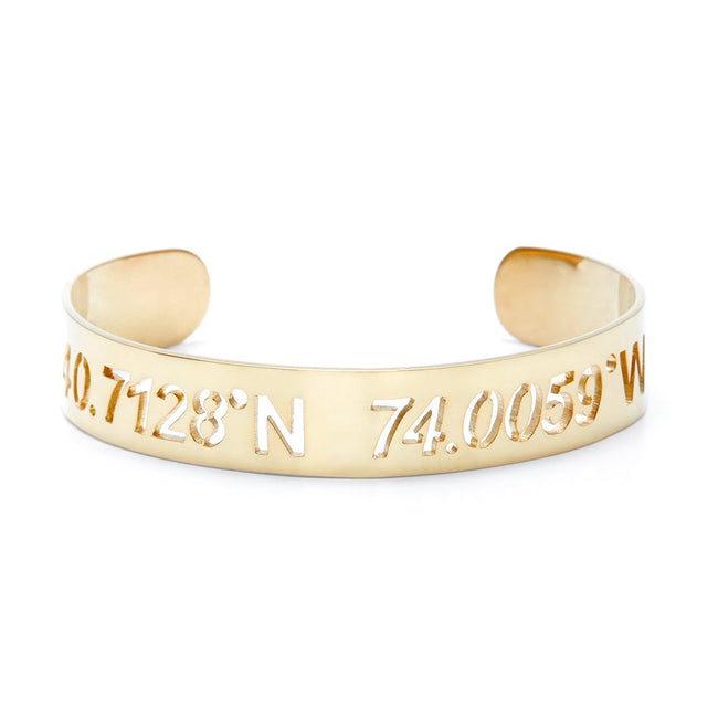 Gold Personalized Coordinates Cut Out Bangle Bracelet