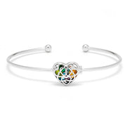 Interlocking Hearts 4mm Round Birthstone Silver Cuff Bracelet