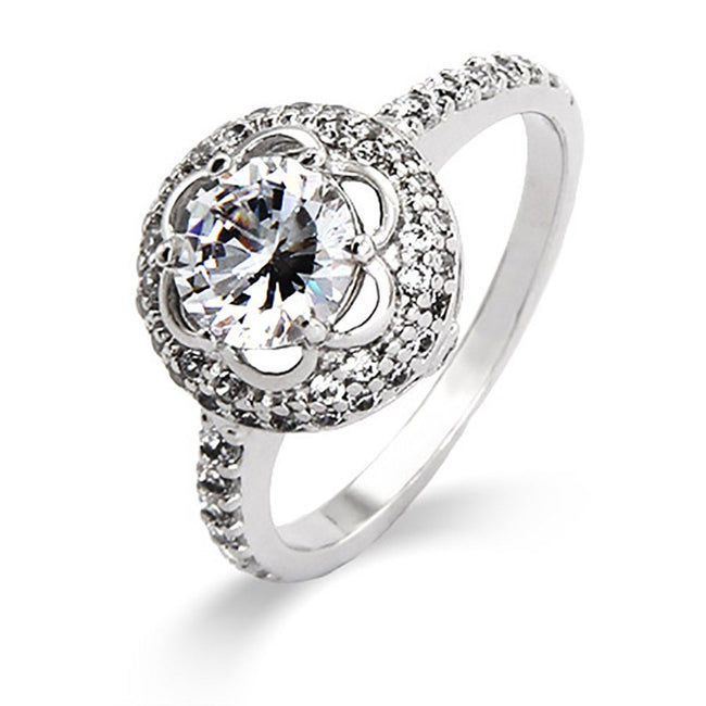 Delicate Flowering Halo CZ Ring