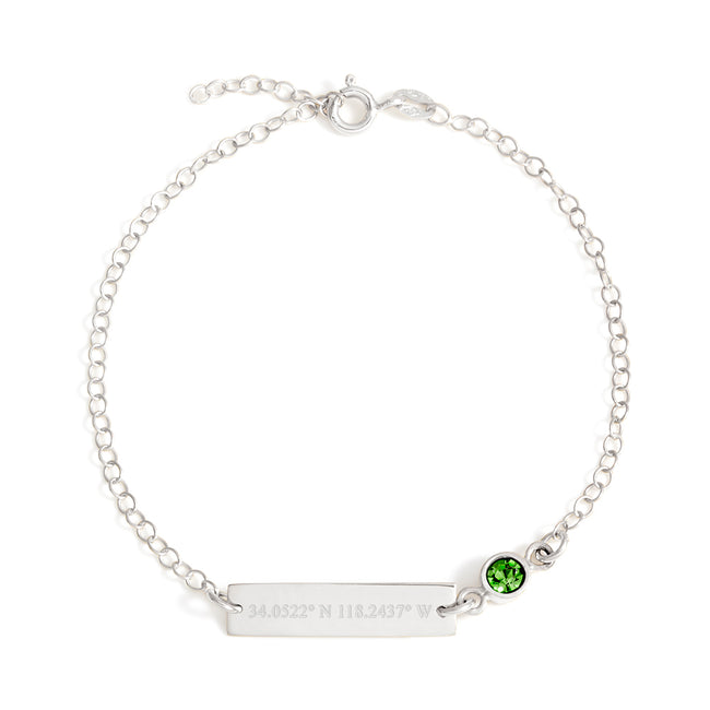 Sterling Silver Custom Coordinates Birthstone Bracelet