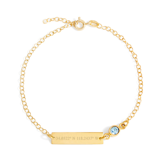 Gold Custom Coordinates CZ Birthstone Bracelet